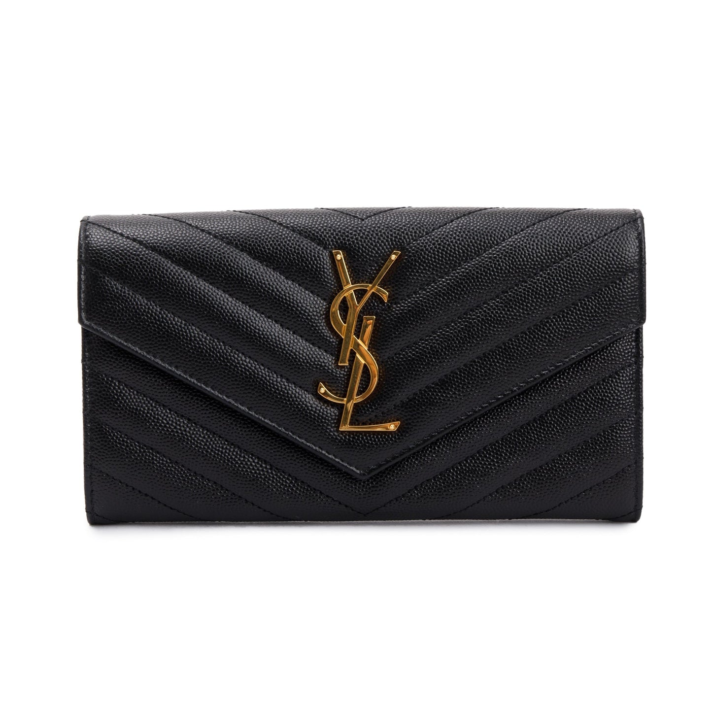 Saint Laurent 2021 Black Grain De Poudre Leather Cassandre Matelasse Large Flap Wallet