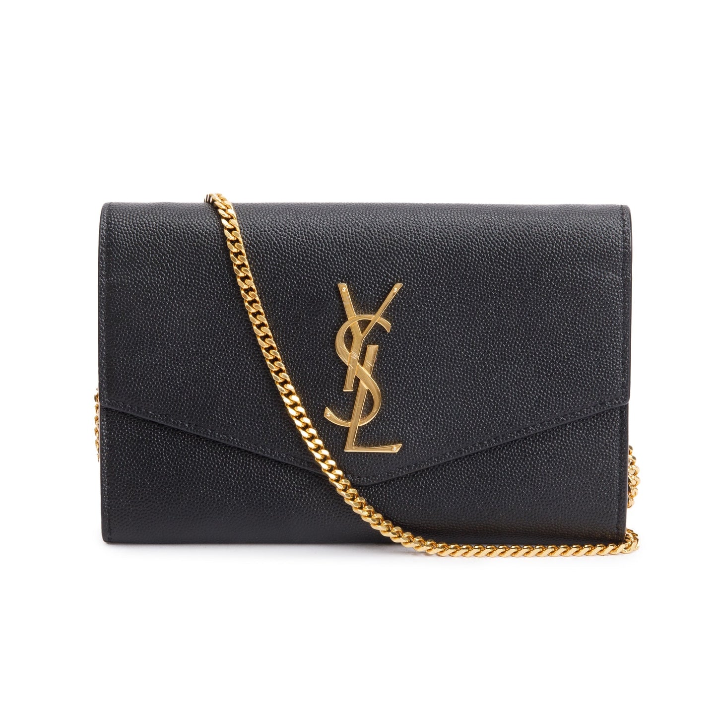 Saint Laurent 2021 Black Grain De Poudre Leather Uptown Chain Wallet
