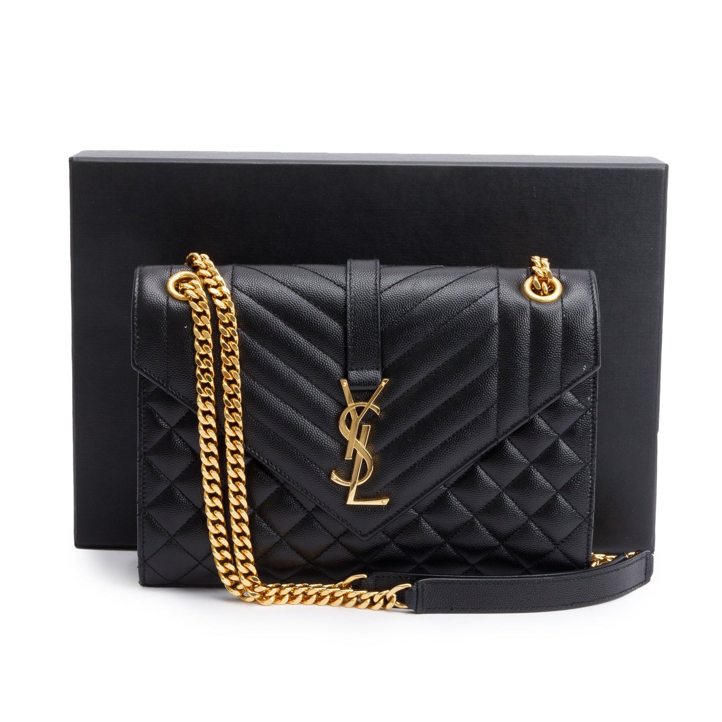 Saint Laurent 2021 Black Grained De Poudre Medium Envelope Shoulder Bag