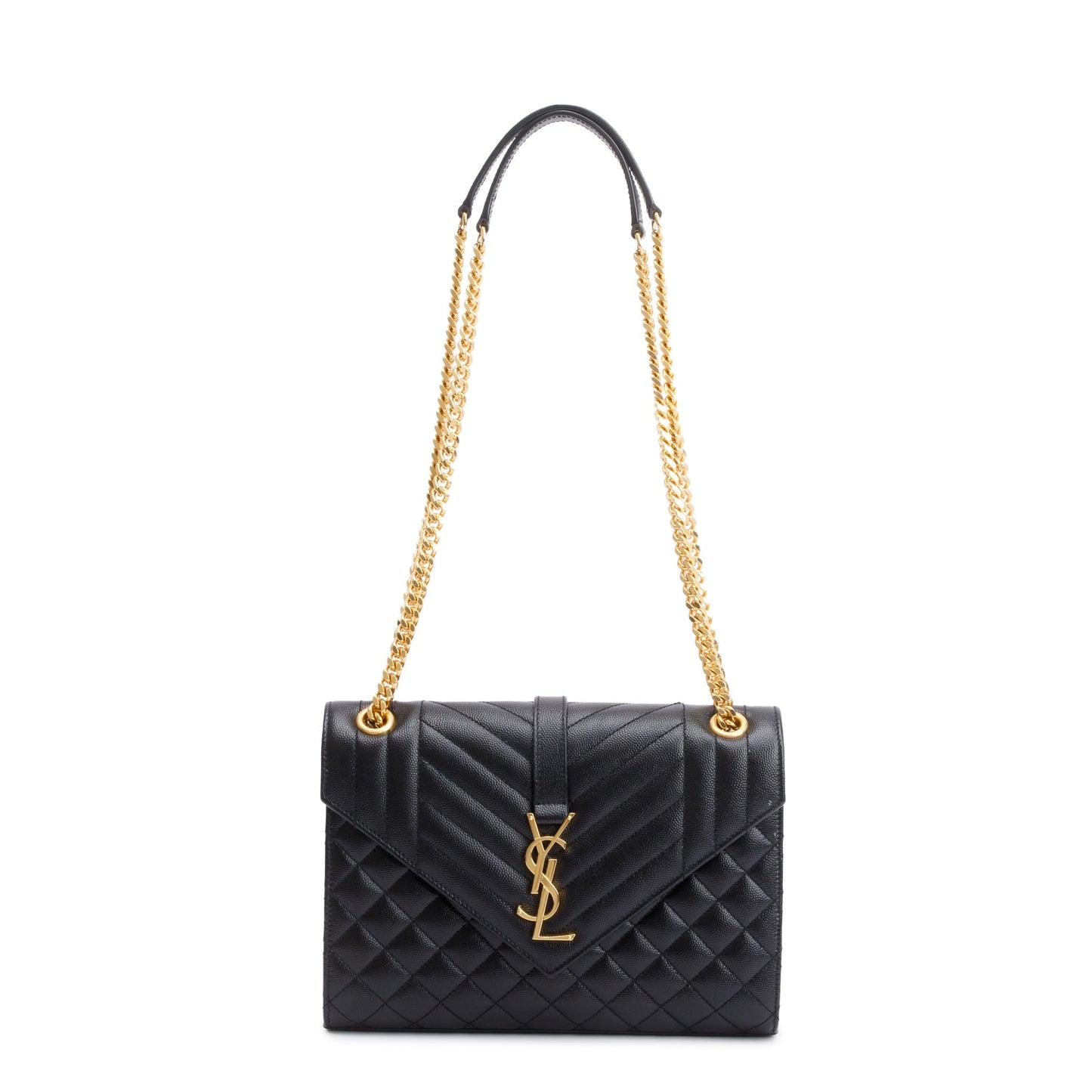 Saint Laurent 2021 Black Grained De Poudre Medium Envelope Shoulder Bag