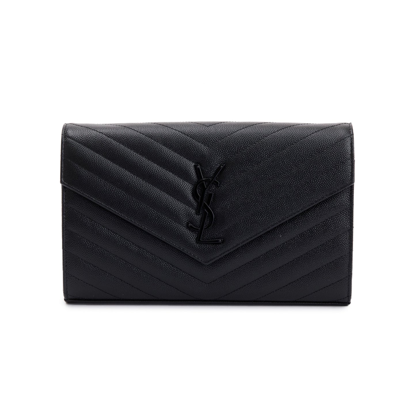 Saint Laurent 2021 Black Grained de Poudre Cassandre Matelasse Chain Wallet