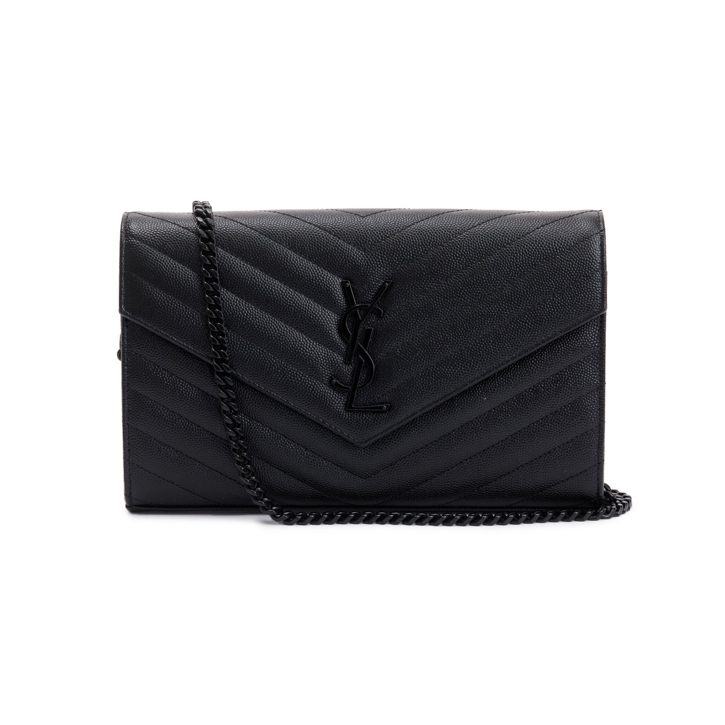 Saint Laurent 2021 Black Grained de Poudre Cassandre Matelasse Chain Wallet