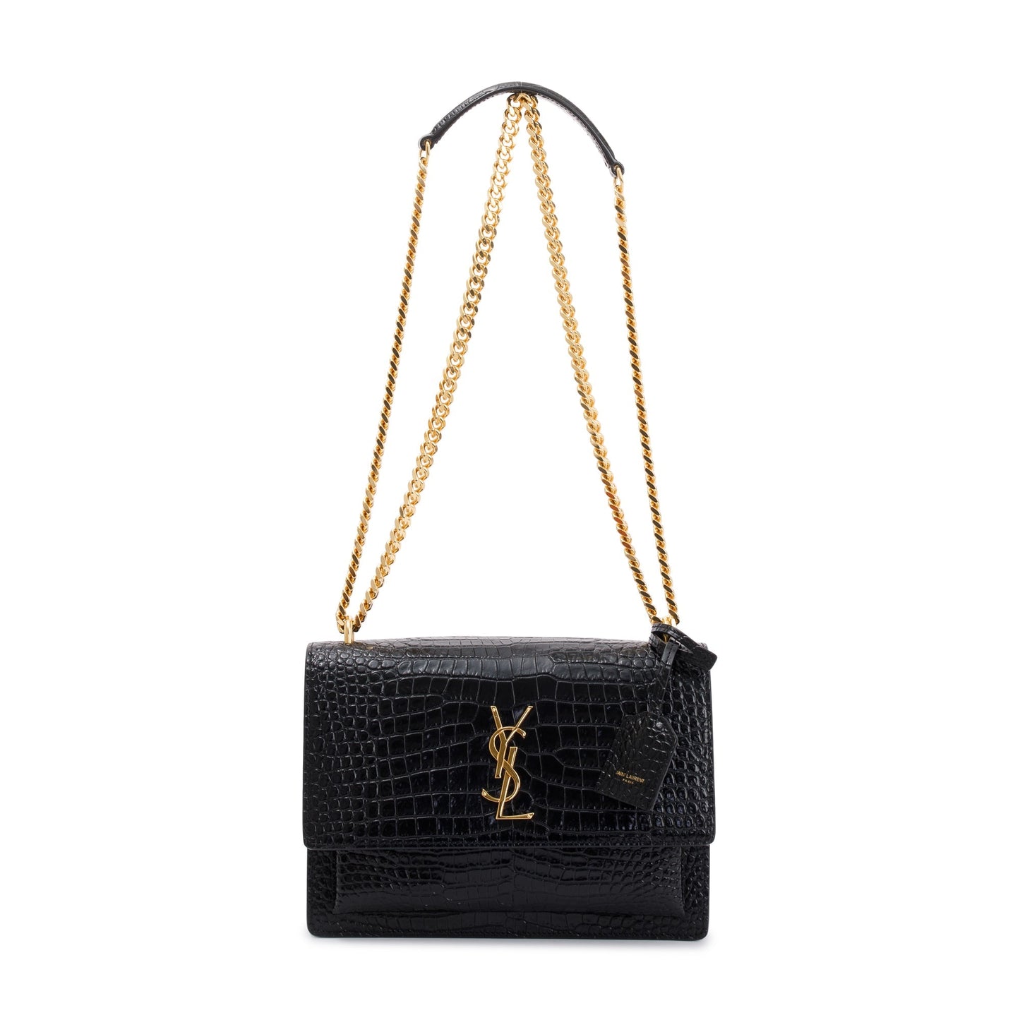 Saint Laurent 2021 Black Medium Crocodile Embossed Sunset Bag