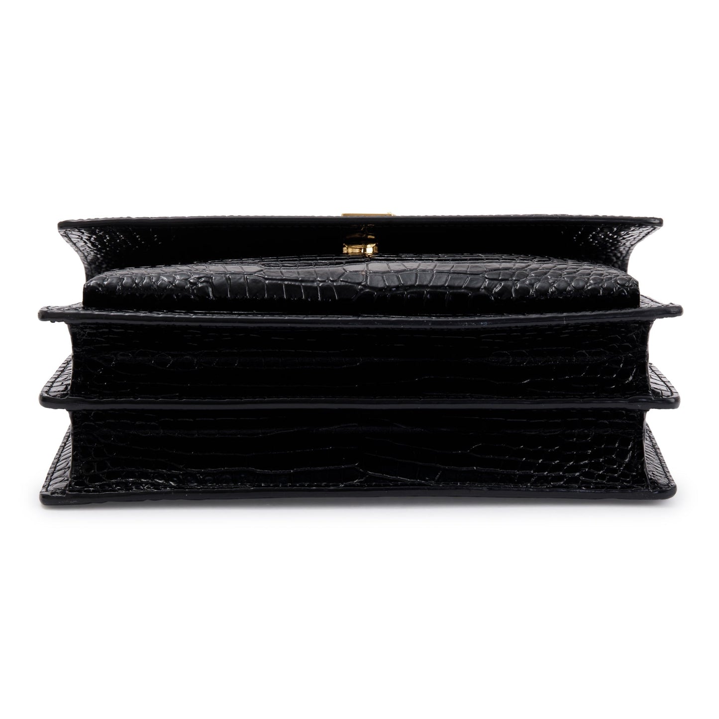 Saint Laurent 2021 Black Medium Crocodile Embossed Sunset Bag