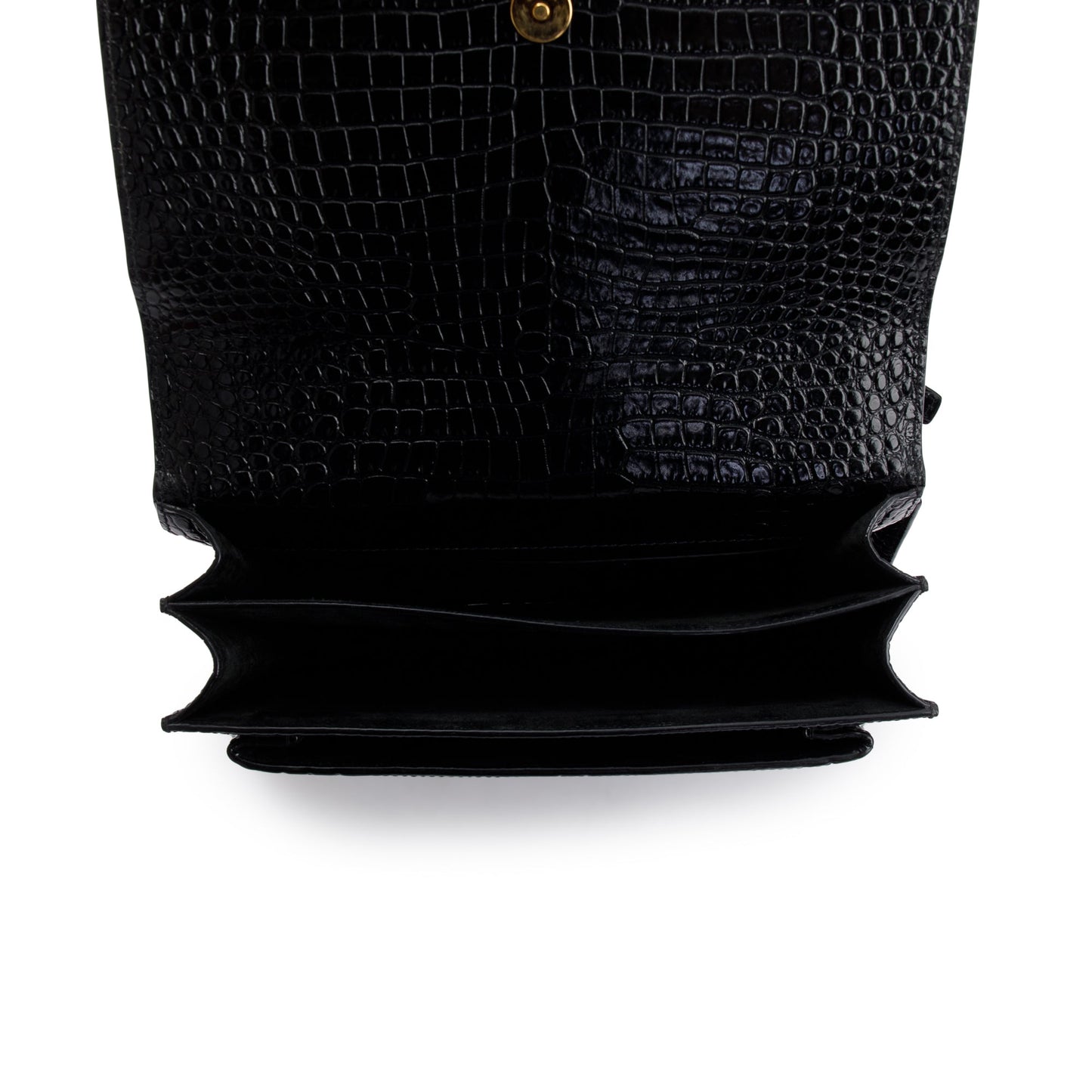 Saint Laurent 2021 Black Medium Crocodile Embossed Sunset Bag