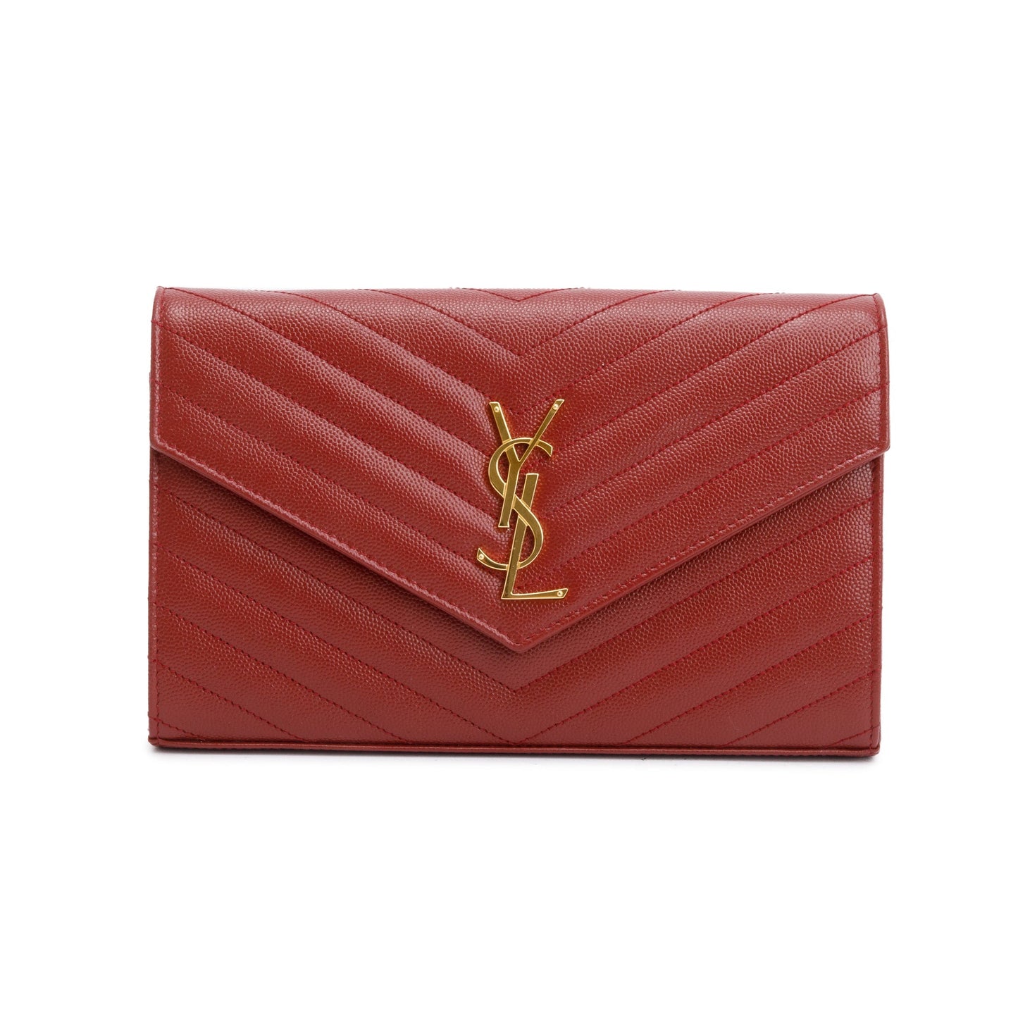 Saint Laurent 2021 Burgundy Grain De Poudre Leather Cassandre Matelasse Chain Wallet