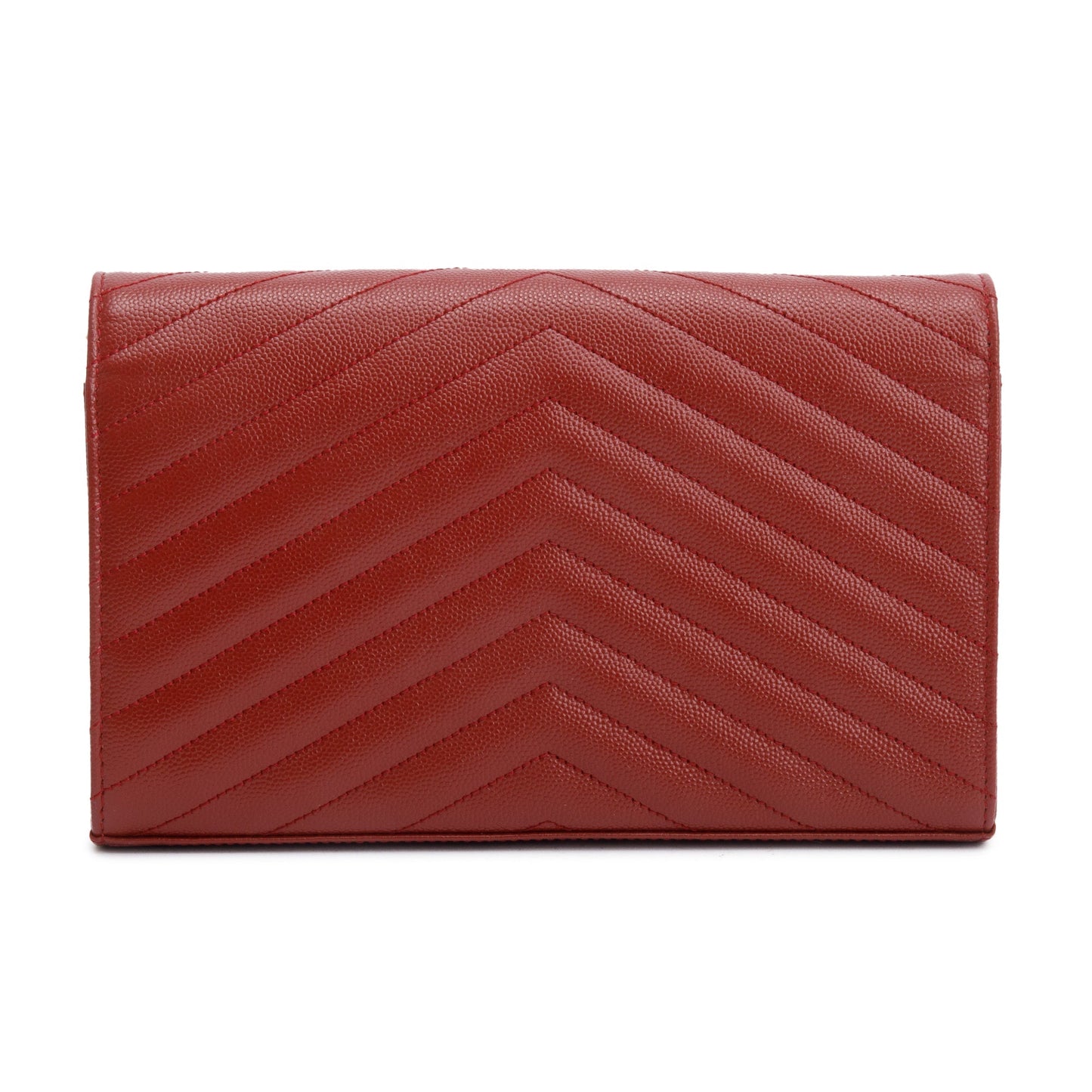 Saint Laurent 2021 Burgundy Grain De Poudre Leather Cassandre Matelasse Chain Wallet