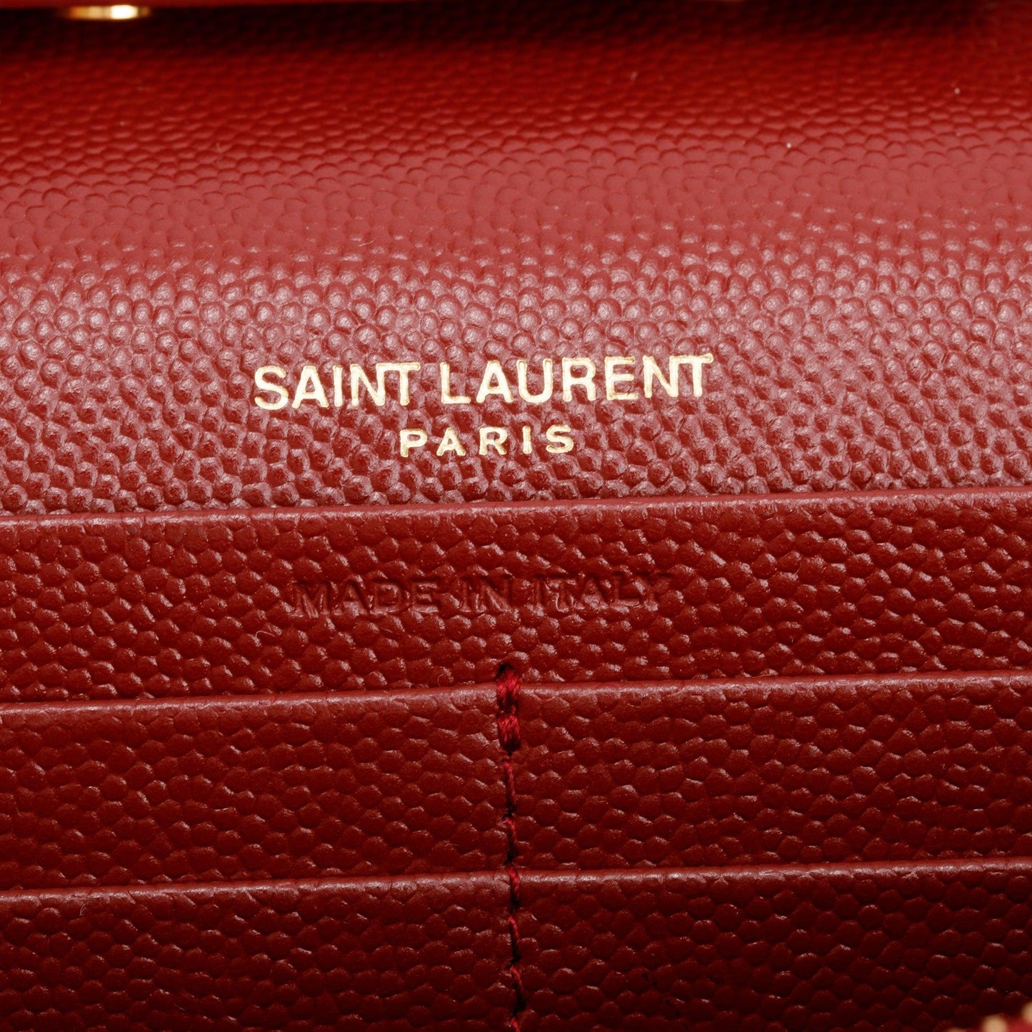 Saint Laurent 2021 Burgundy Grain De Poudre Leather Cassandre Matelasse Chain Wallet