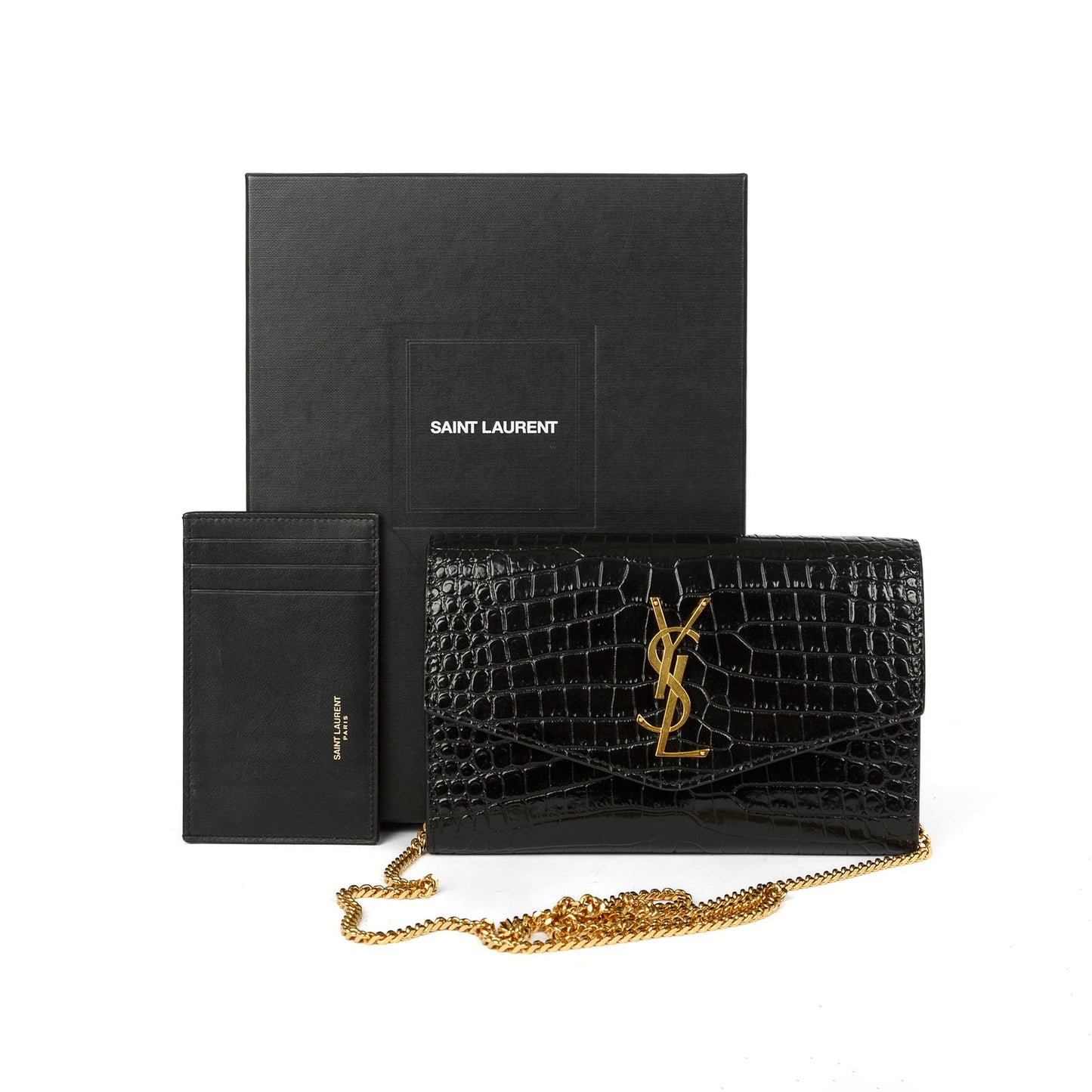 Saint Laurent 2021 Crocodile-Embossed Uptown Chain Wallet