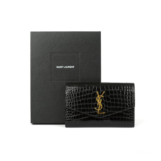 Saint Laurent 2021 Crocodile-Embossed Uptown Chain Wallet