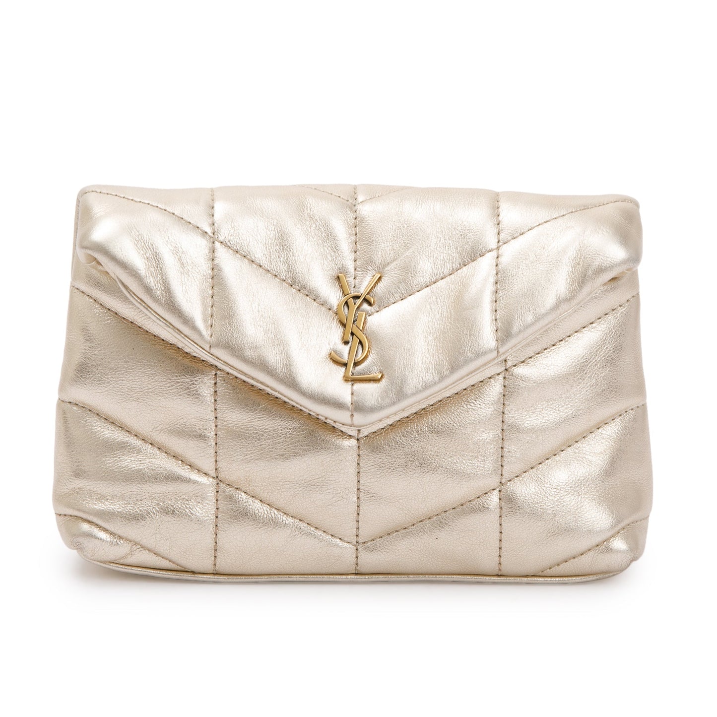 Saint Laurent 2021 Gold Metallic Small Puffer Pouch