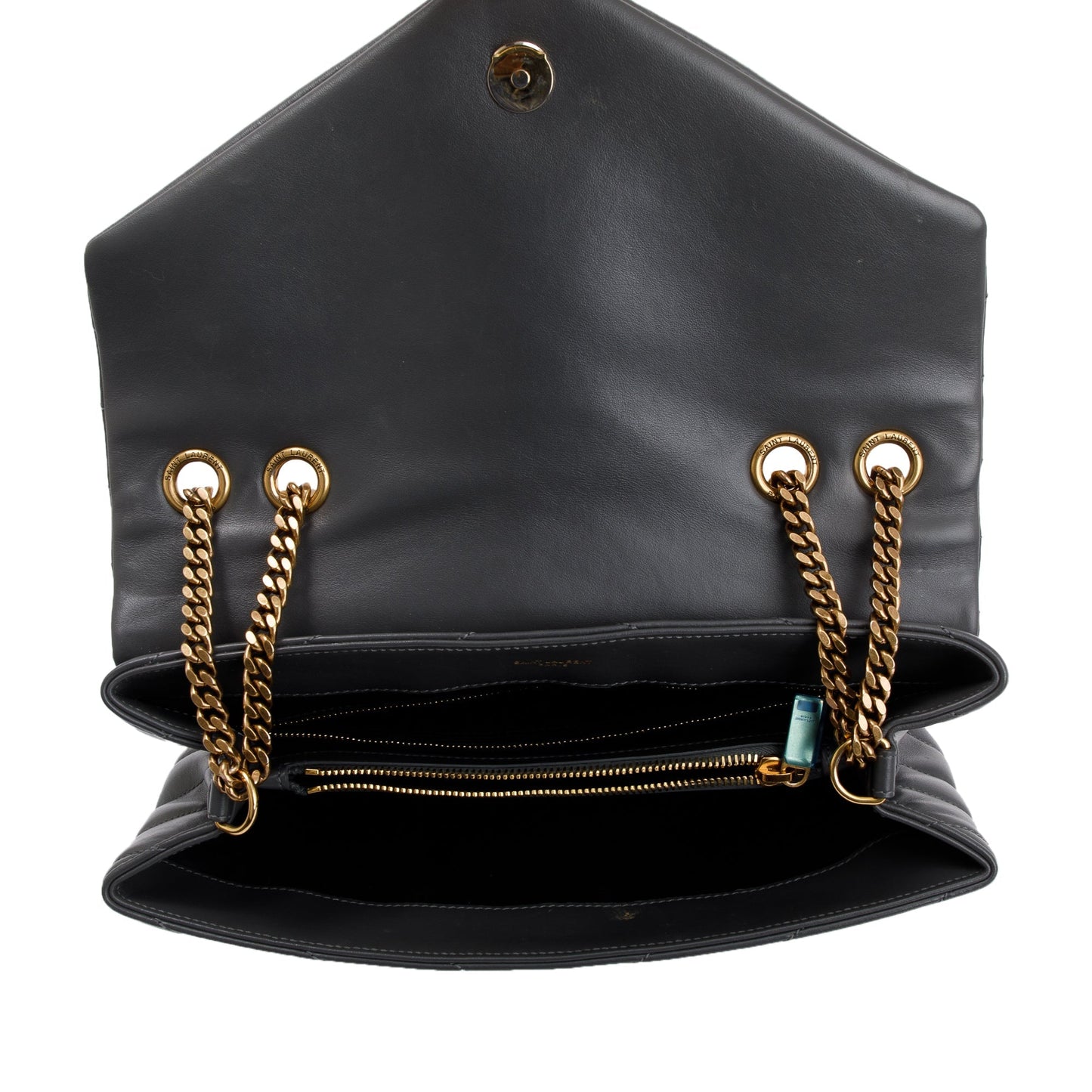 Saint Laurent 2021 Grey Calfskin Leather Medium Loulou Monogram Shoulder Bag
