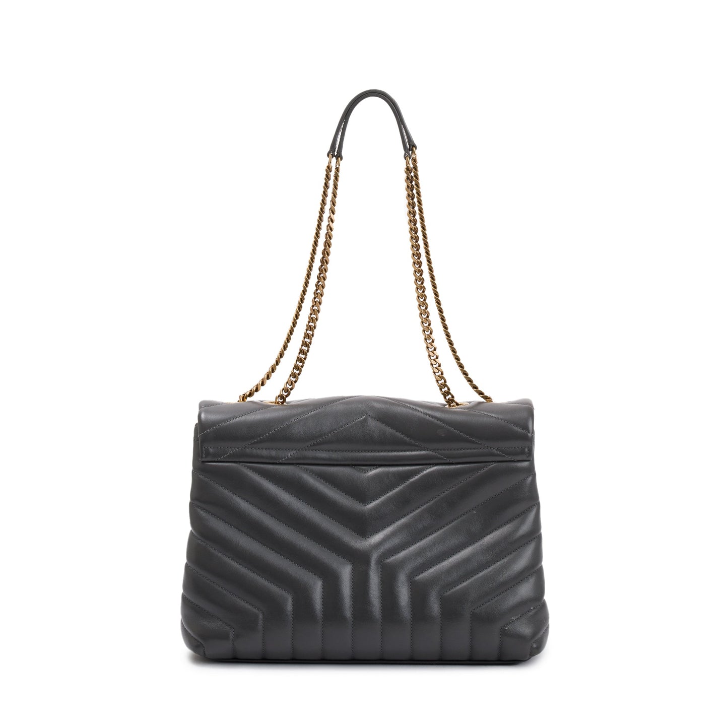 Saint Laurent 2021 Grey Calfskin Leather Medium Loulou Monogram Shoulder Bag