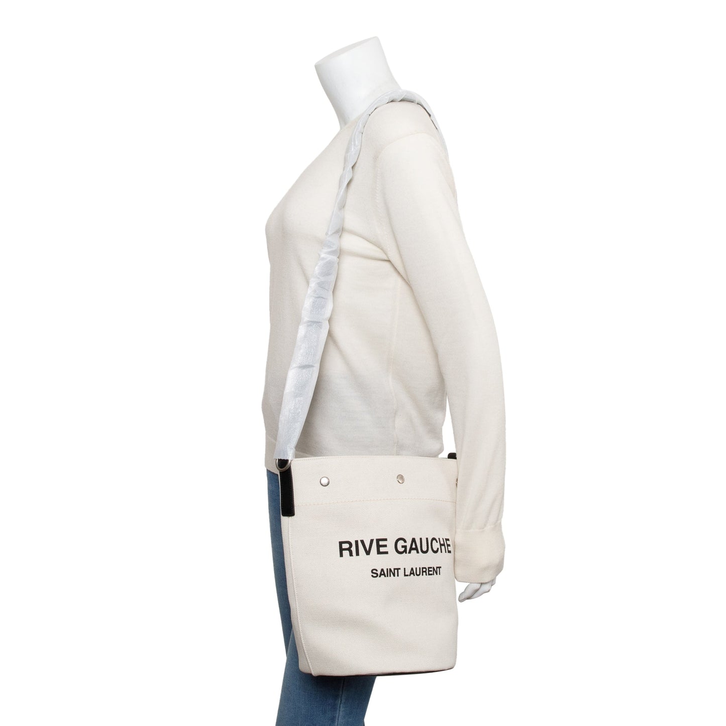 Saint Laurent 2021 White Canvas Rive Gauche Bucket Bag