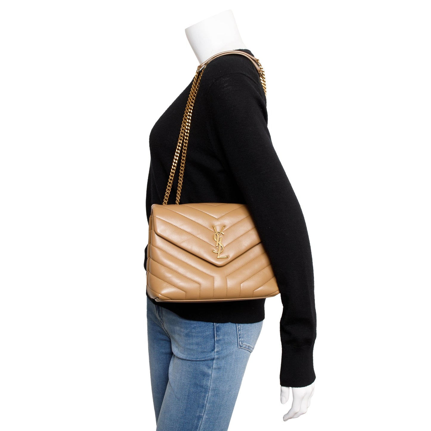 Saint Laurent 2022 Beige Calfskin Leather Small Loulou Chain Shoulder Bag