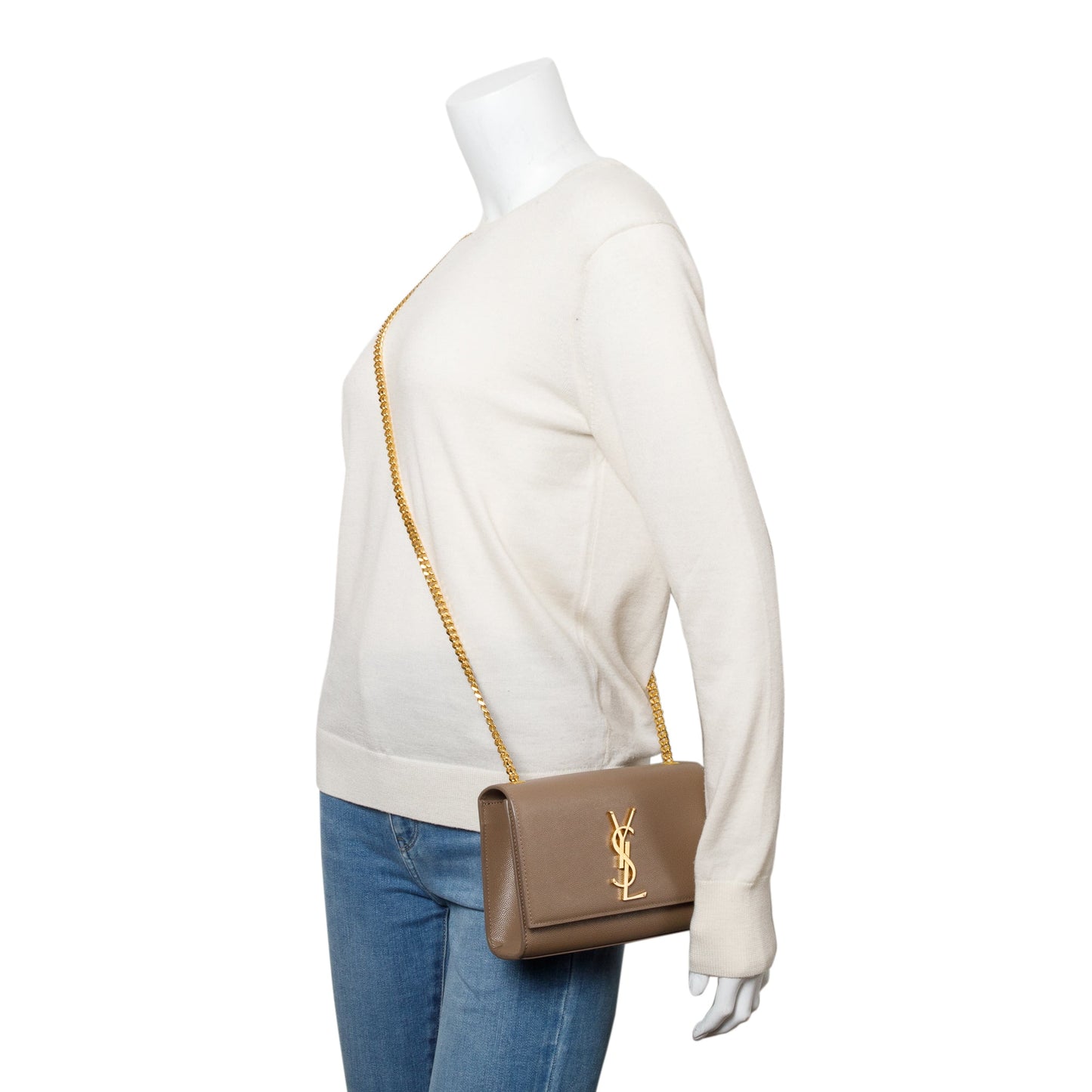 Saint Laurent 2022 Beige Grain De Poudre Leather Small Monogram Kate Bag