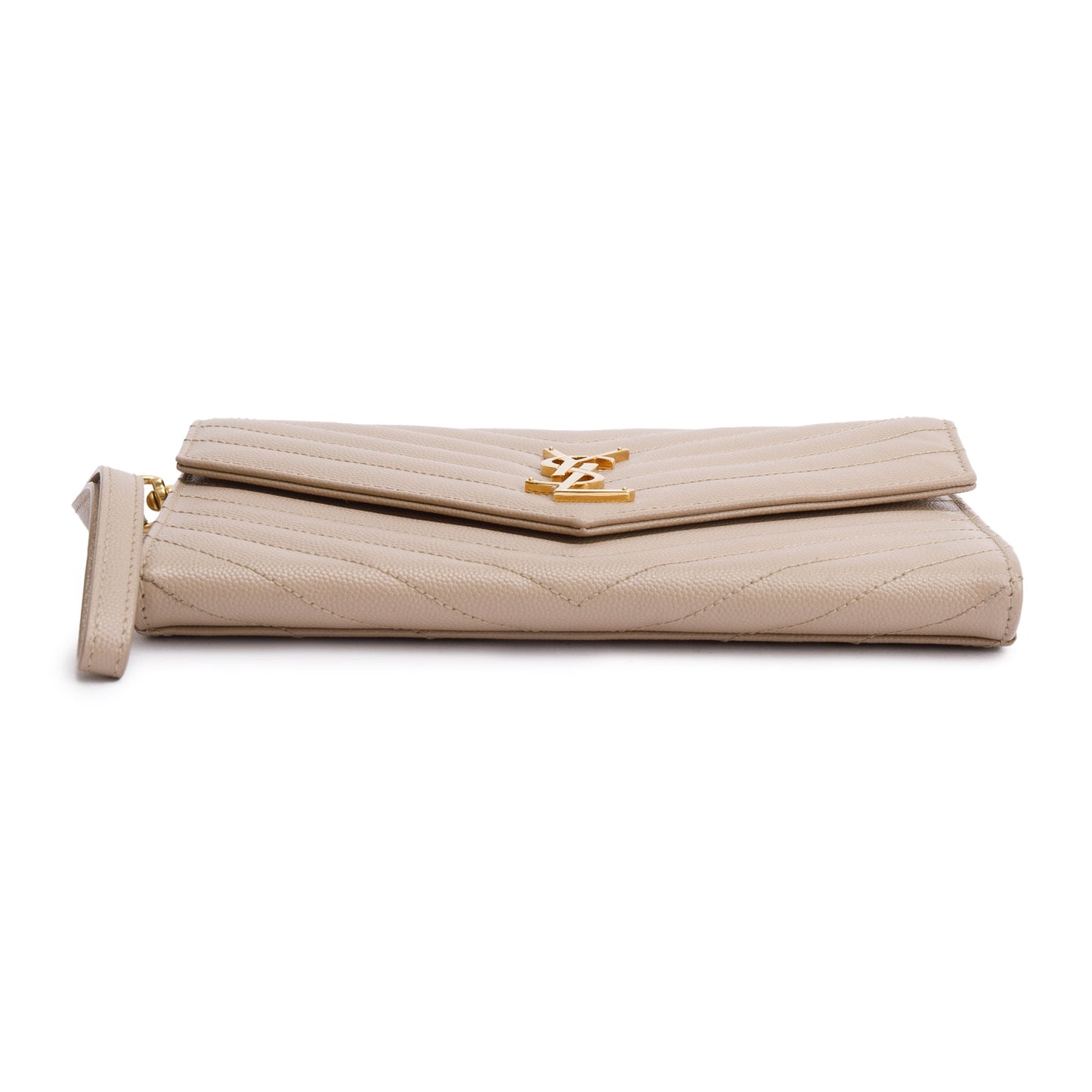 Saint Laurent 2022 Beige Grain De Poudre Matelasse Cassandre Flap Pouch
