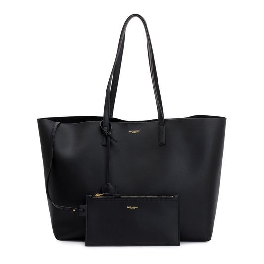 Saint Laurent 2022 Black Calfskin Leather Large E/W Shopping Tote