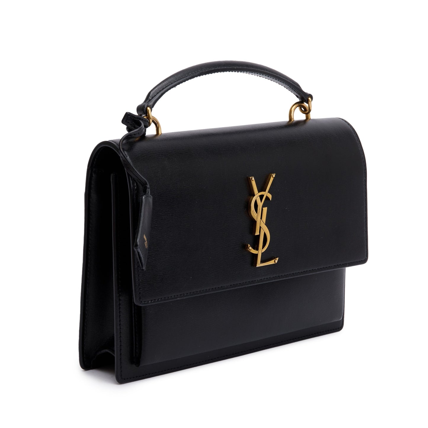 Saint Laurent 2022 Black Calfskin Leather Medium Sunset Handle Bag