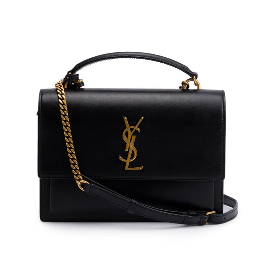 Saint Laurent 2022 Black Calfskin Leather Medium Sunset Handle Bag