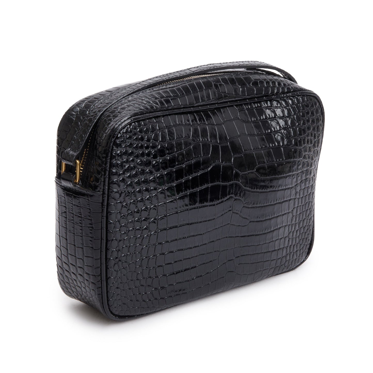 Saint Laurent 2022 Black Croc Embossed Patent Leather Lou Camera Bag