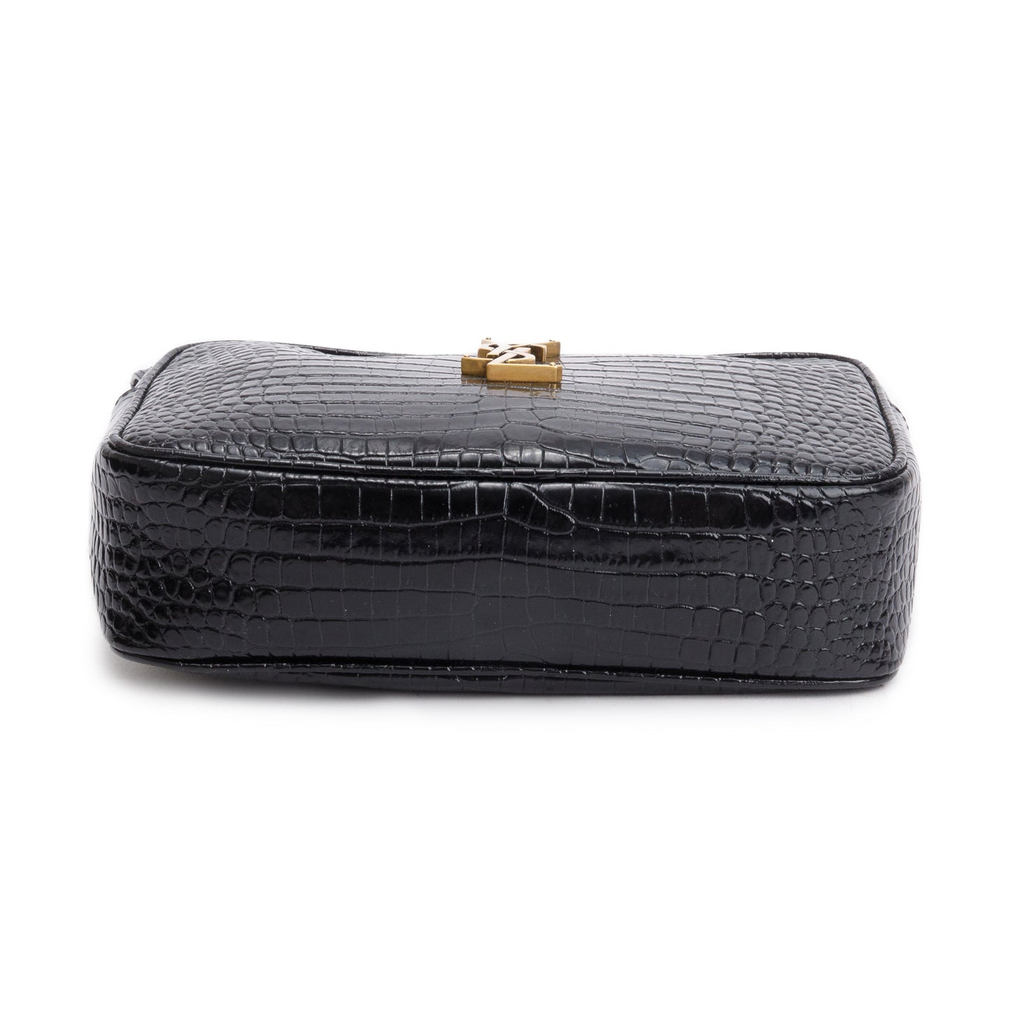 Saint Laurent 2022 Black Croc Embossed Patent Leather Lou Camera Bag