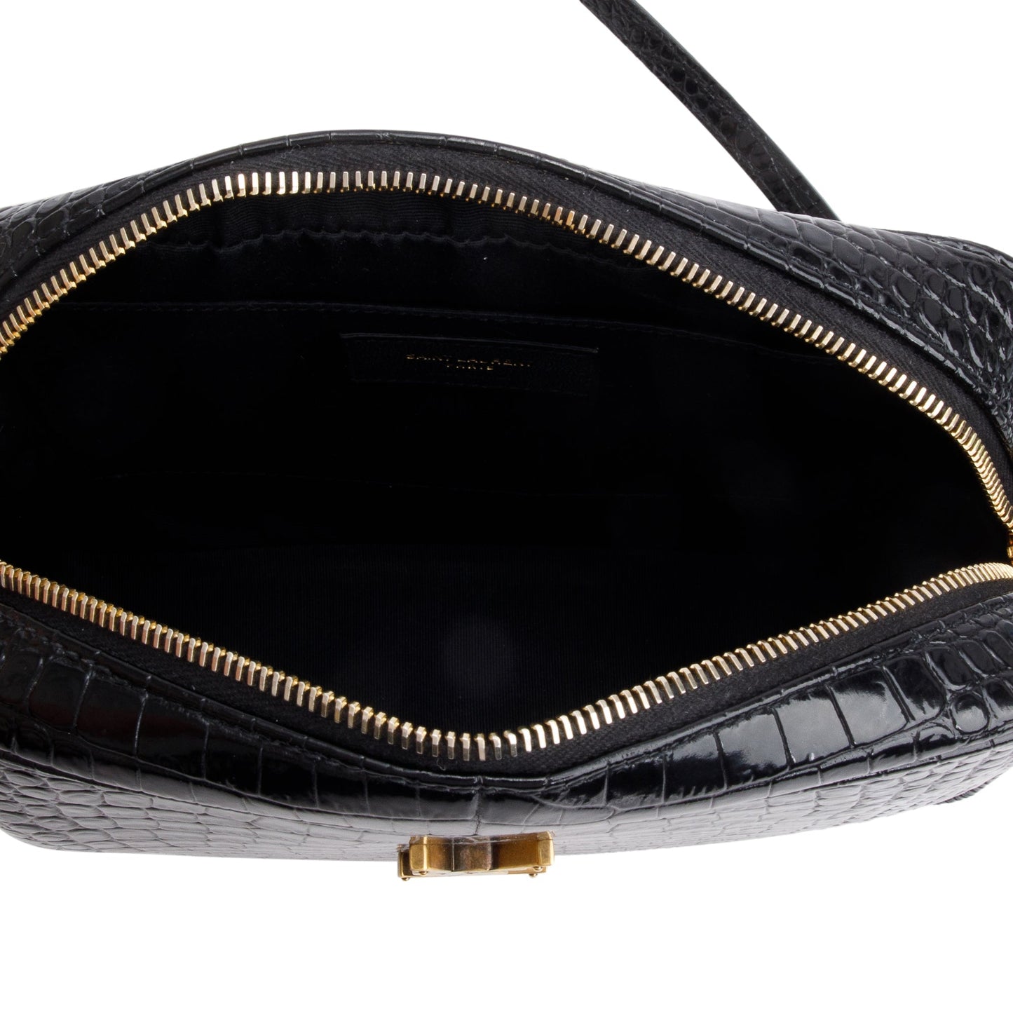 Saint Laurent 2022 Black Croc Embossed Patent Leather Lou Camera Bag