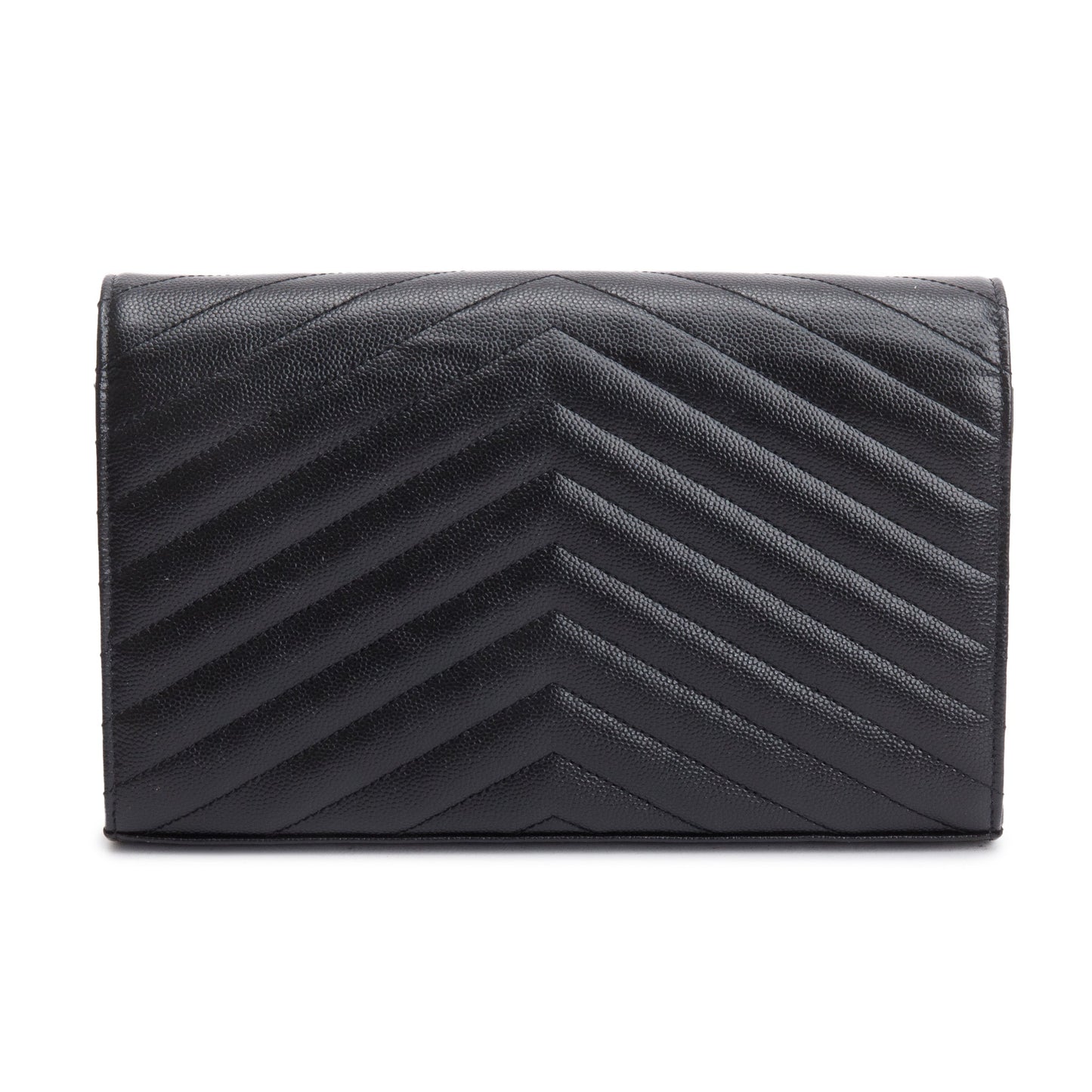 Saint Laurent 2022 Black Grain De Poudre Cassandre Envelope Chain Wallet