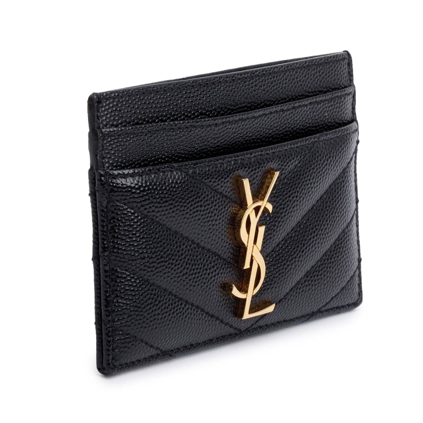 Saint Laurent 2022 Black Grain De Poudre Leather Cassandre Matelasse Card Case