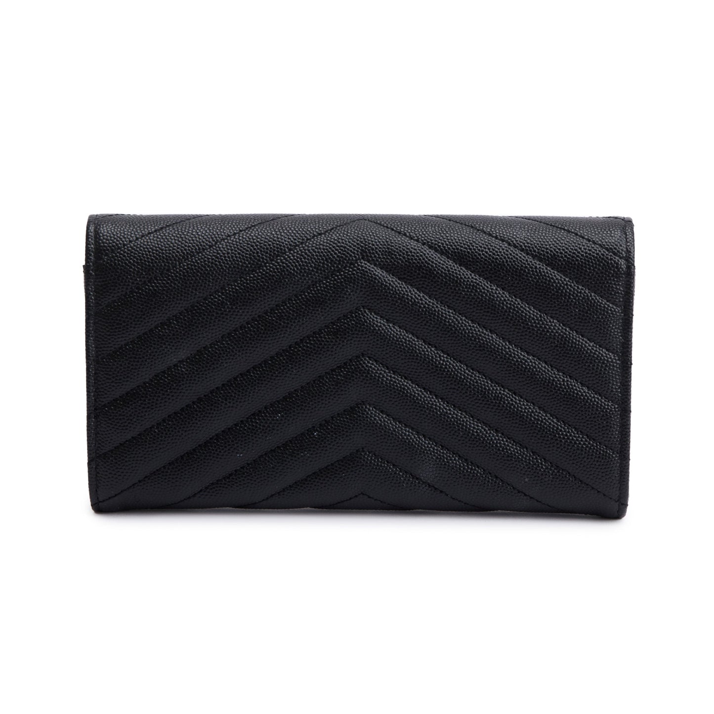 Saint Laurent 2022 Black Grain De Poudre Leather Cassandre Matelasse Large Flap Wallet