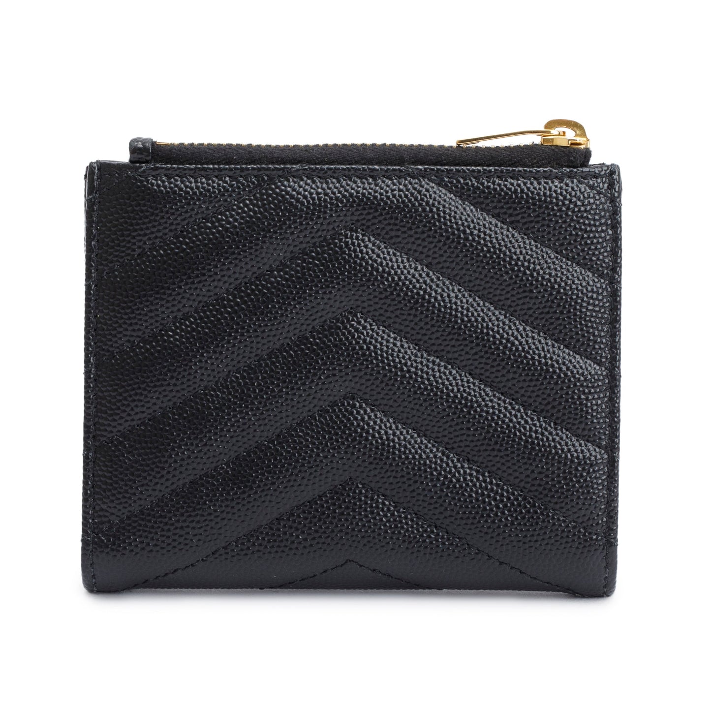 Saint Laurent 2022 Black Grain de Poudre Leather Cassandre Matelasse Bi-Fold Wallet
