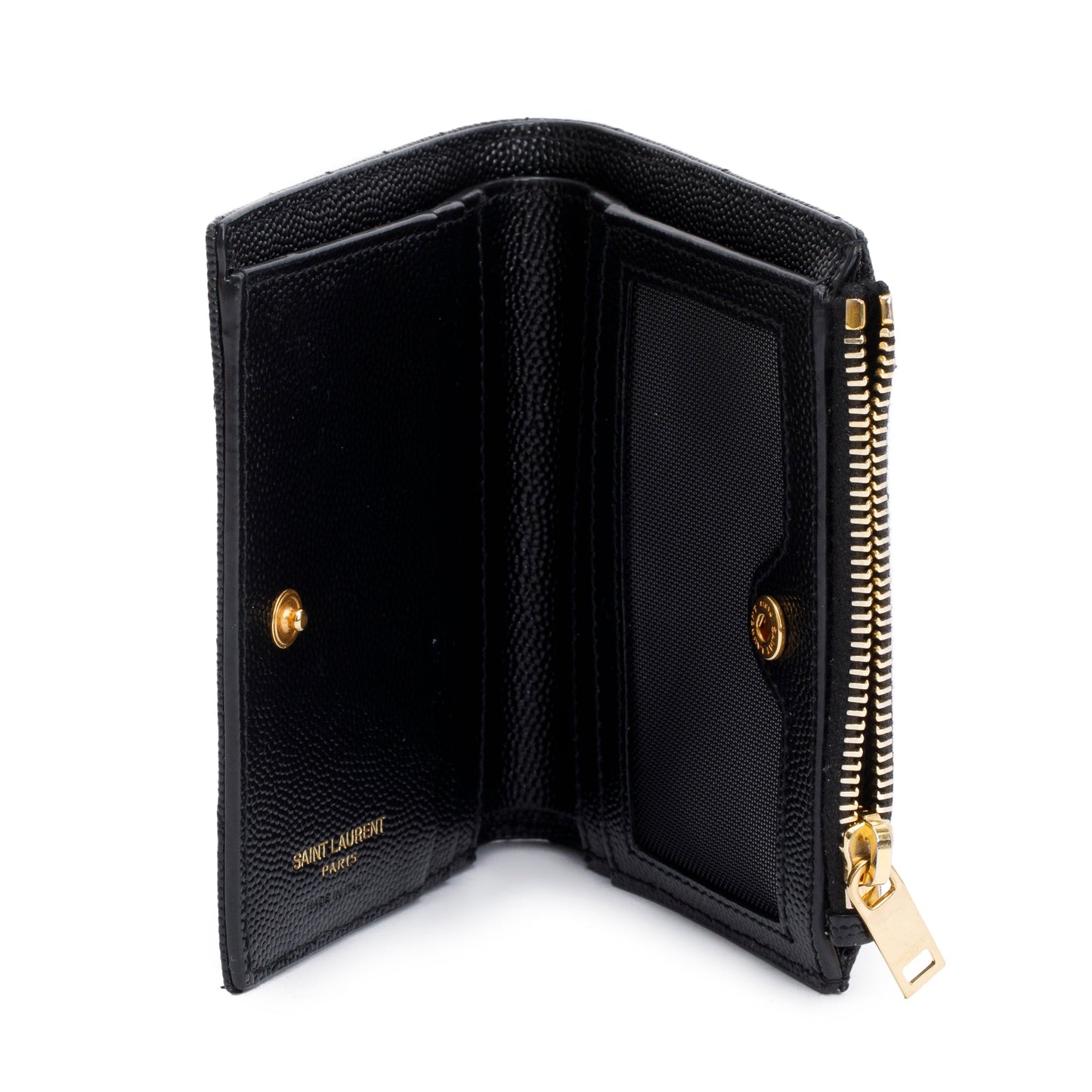 Saint Laurent 2022 Black Grain de Poudre Leather Cassandre Matelasse Bi-Fold Wallet