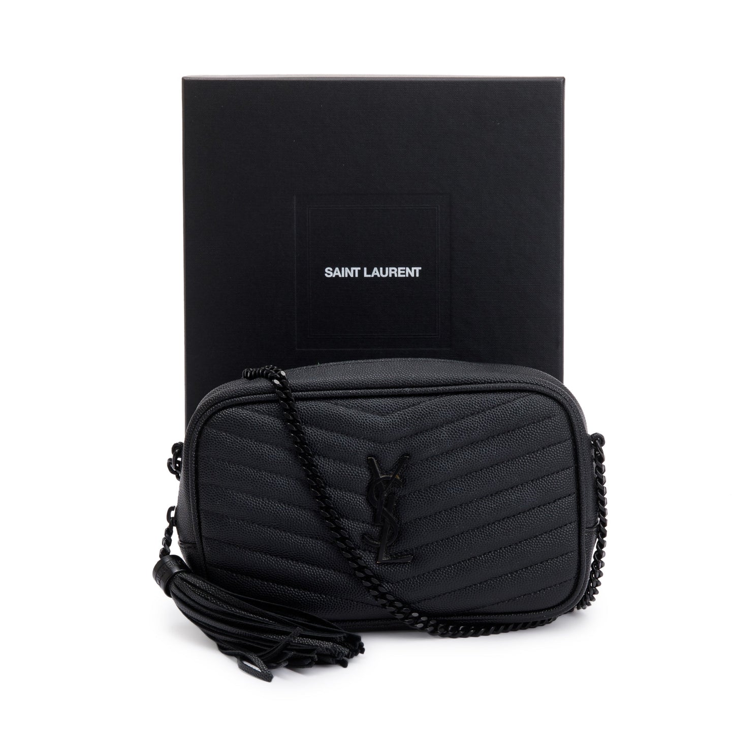 Saint Laurent 2022 Black Grain de Poudre Matelasse Mini Lou Camera Bag