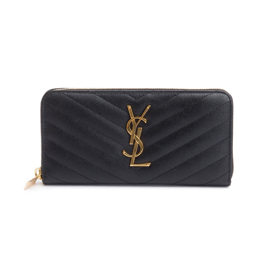 Saint Laurent 2022 Black Grained De Poudre Cassandre Marelasse Zip Around Wallet