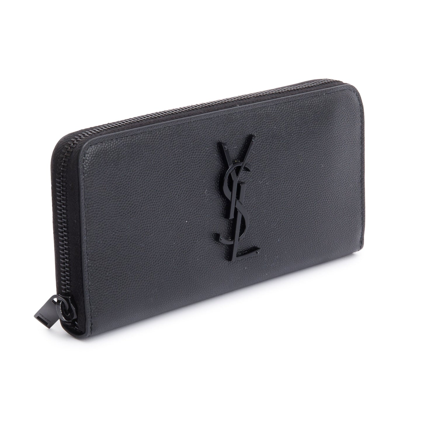 Saint Laurent 2022 Black Grained De Poudre Cassandre Zip Around Wallet
