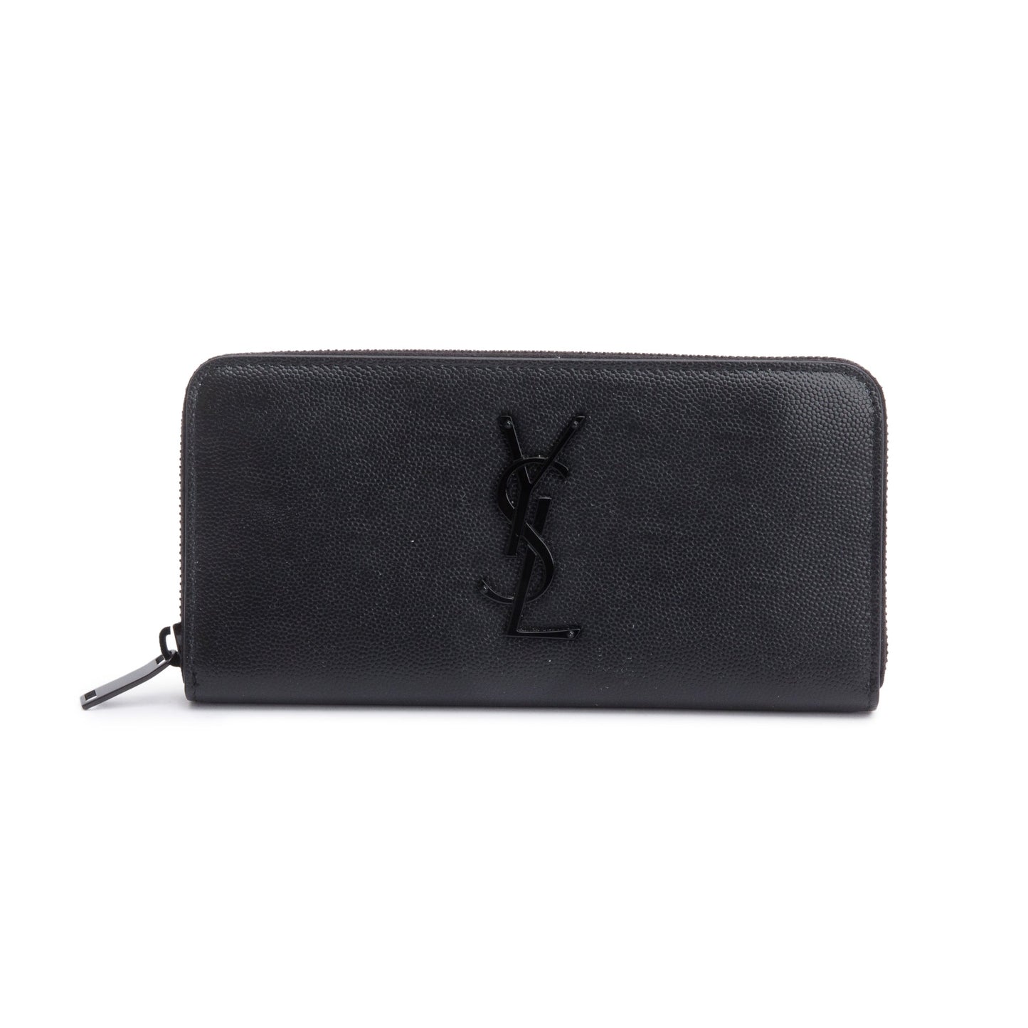 Saint Laurent 2022 Black Grained De Poudre Cassandre Zip Around Wallet