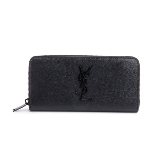 Saint Laurent 2022 Black Grained De Poudre Cassandre Zip Around Wallet