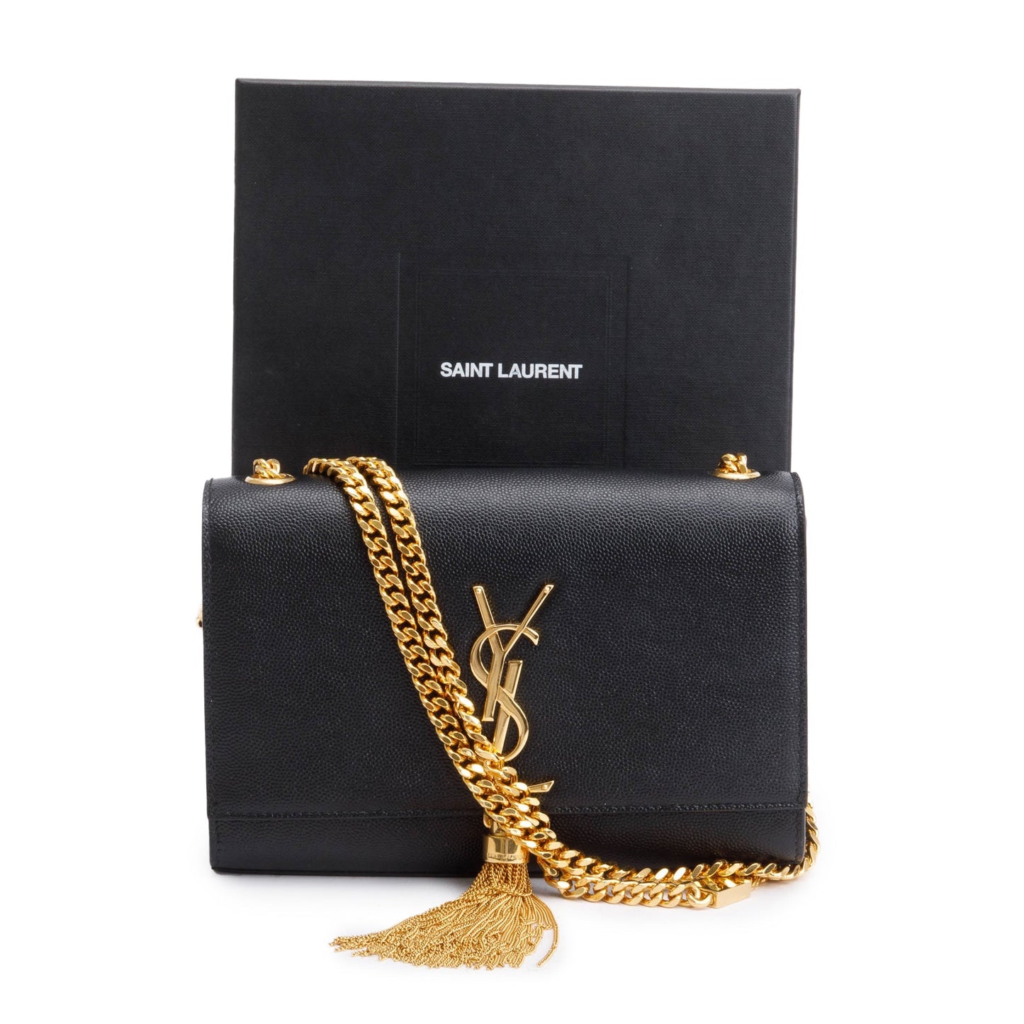 Saint Laurent 2022 Black Grained De Poudre Leather Small Kate Tassel Bag