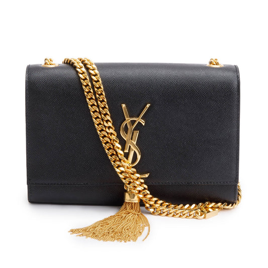 Saint Laurent 2022 Black Grained De Poudre Leather Small Kate Tassel Bag