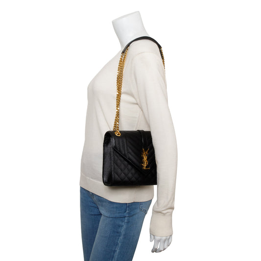 Saint Laurent 2022 Black Grained De Poudre Medium Envelope Shoulder Bag