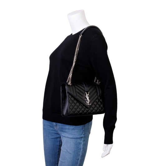 Saint Laurent 2022 Black Grained De Poudre Medium Envelope Shoulder Bag