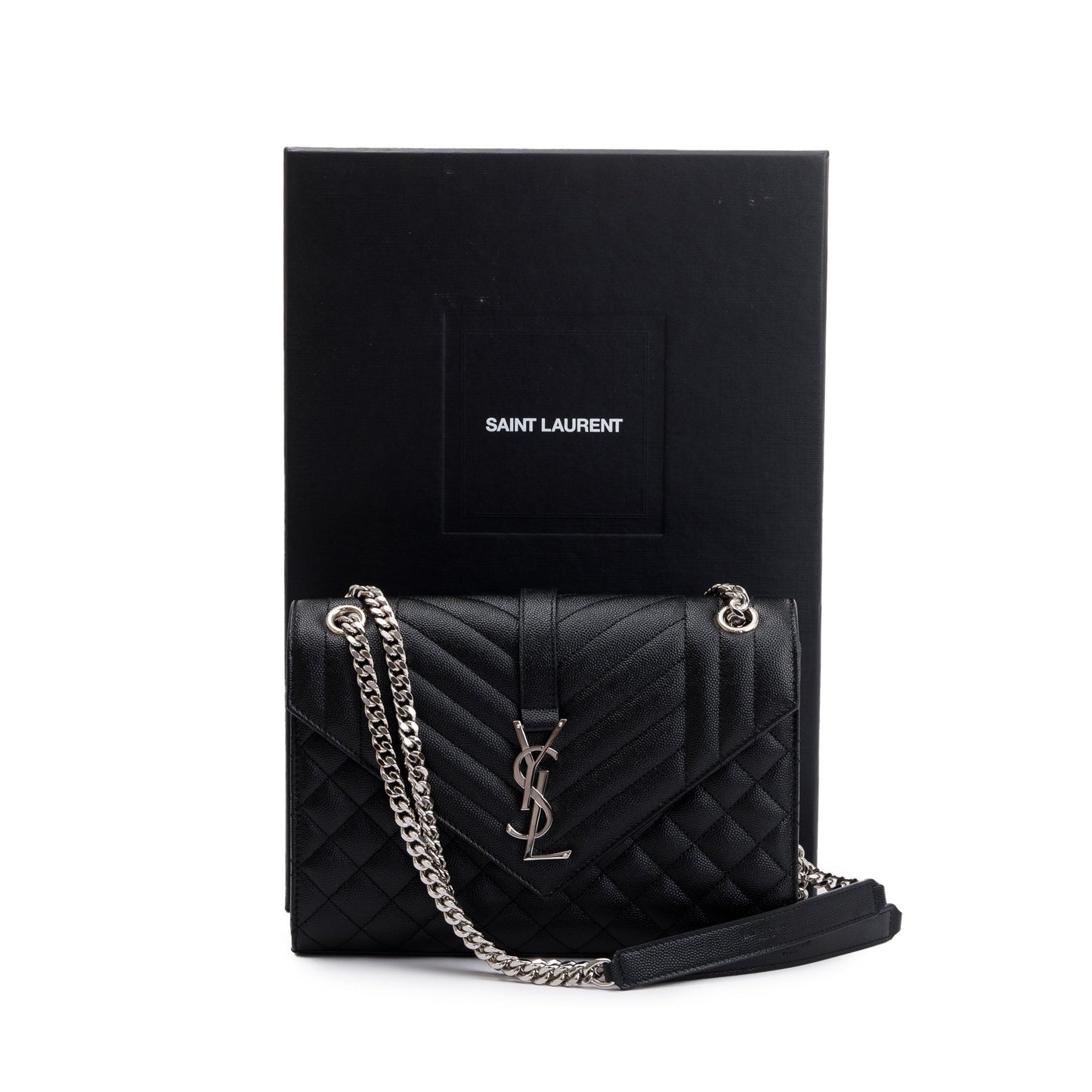 Saint Laurent 2022 Black Grained De Poudre Medium Envelope Shoulder Bag