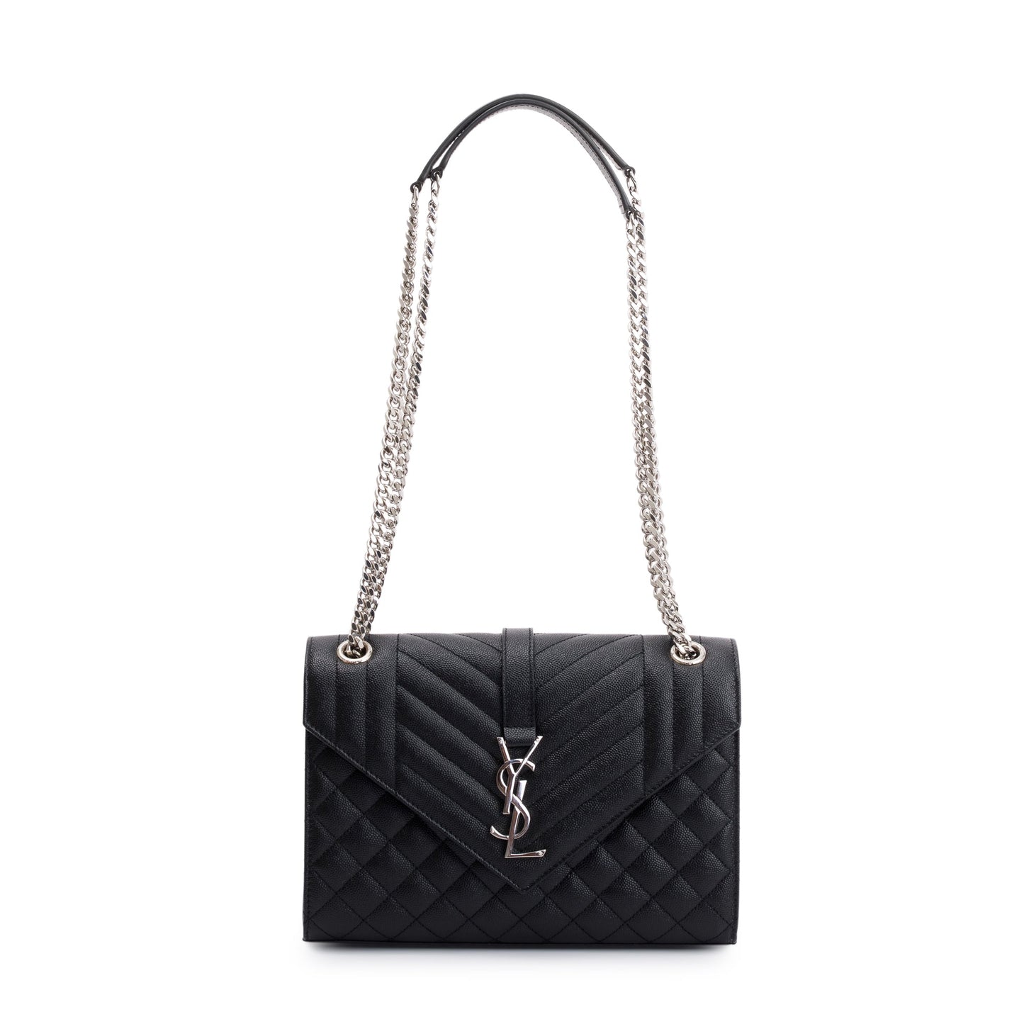Saint Laurent 2022 Black Grained De Poudre Medium Envelope Shoulder Bag