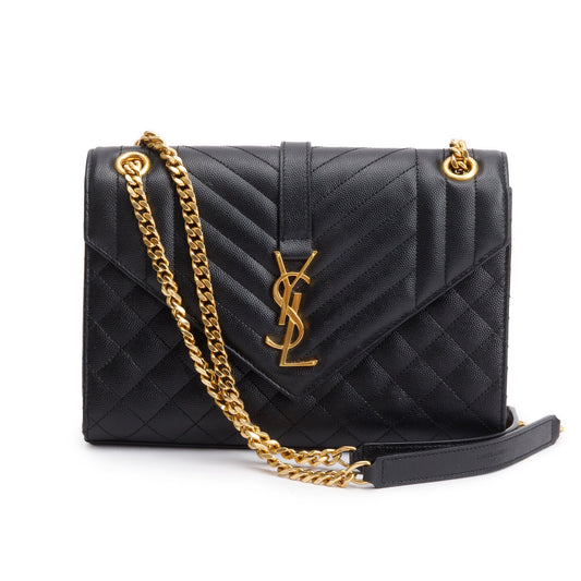 Saint Laurent 2022 Black Grained De Poudre Medium Envelope Shoulder Bag