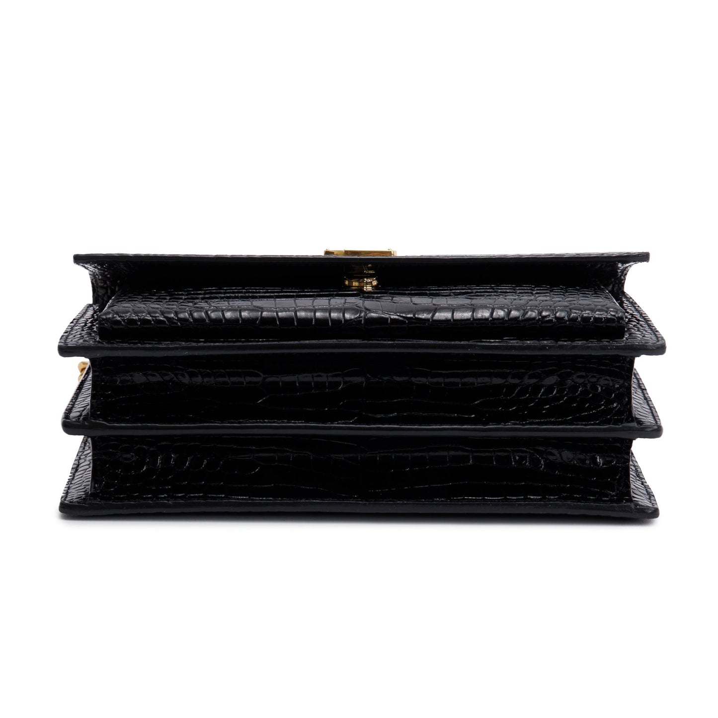 Saint Laurent 2022 Black Medium Crocodile Embossed Sunset Bag