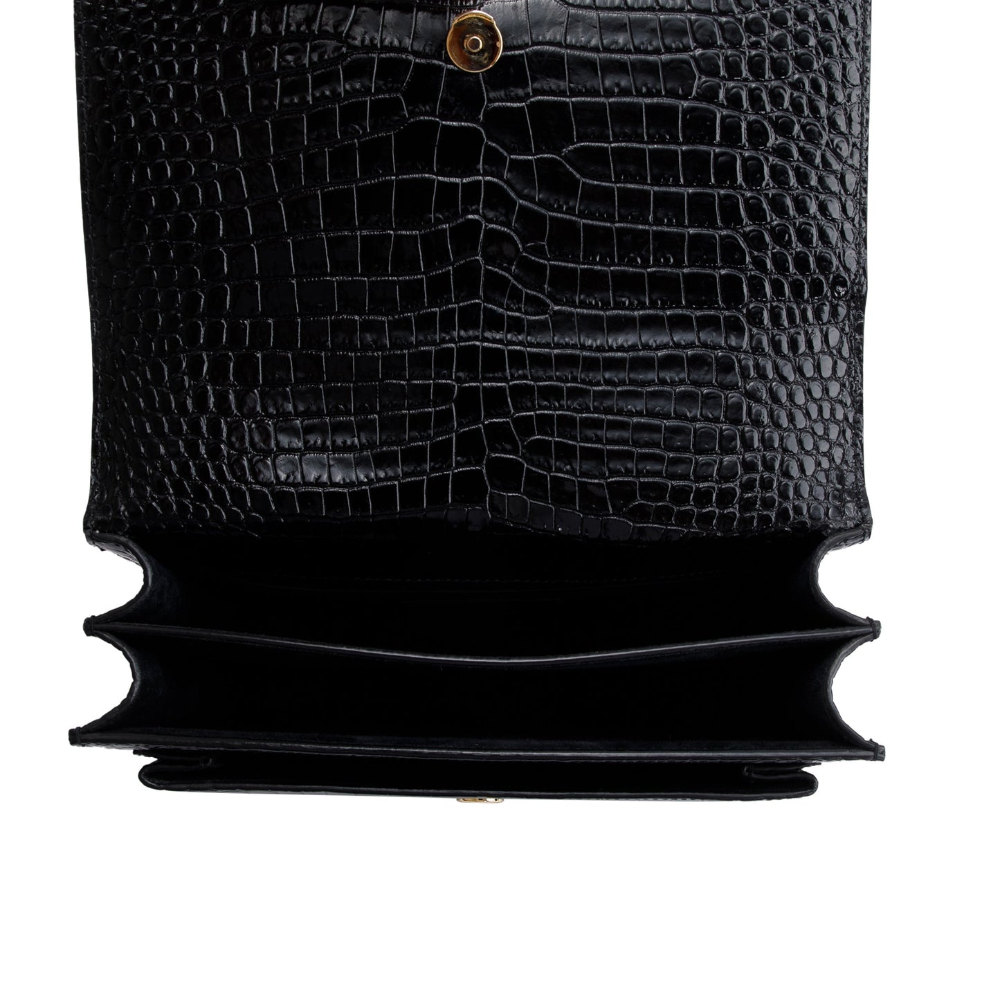 Saint Laurent 2022 Black Medium Crocodile Embossed Sunset Bag