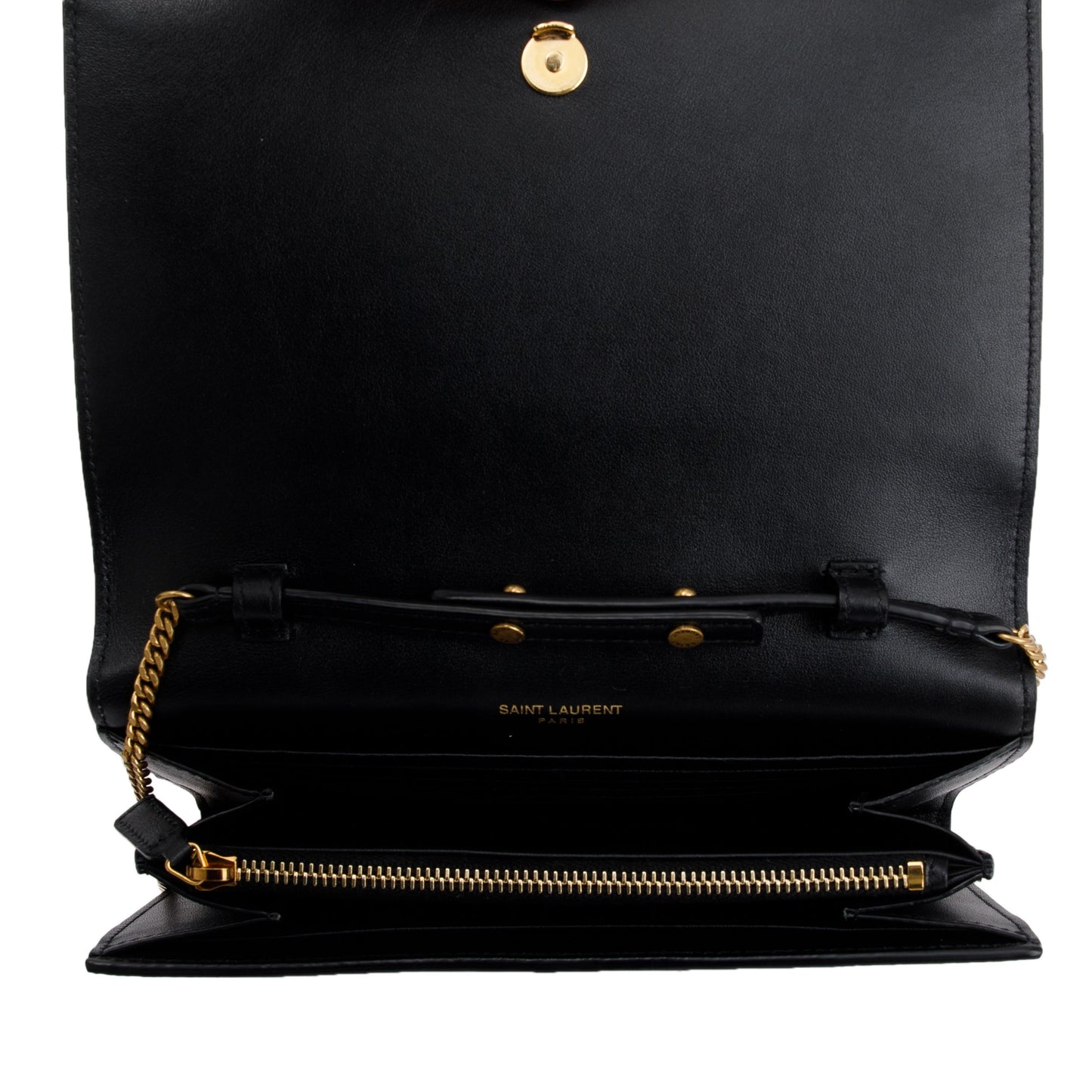 Saint Laurent 2022 Black Python Embossed Patent Leather Chain Wallet