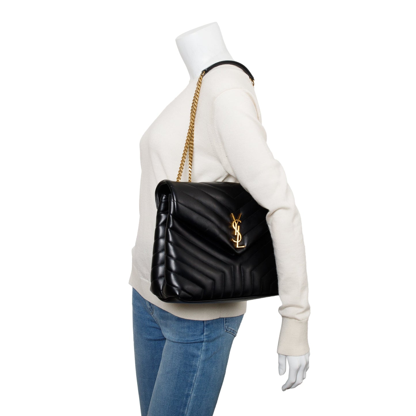 Saint Laurent 2022 Black Quilted Leather Medium Loulou Monogram Shoulder Bag