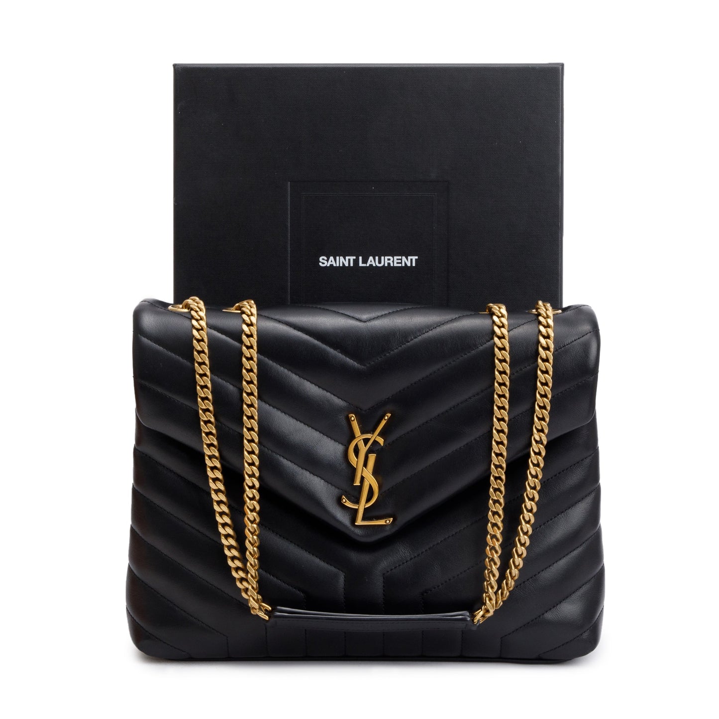 Saint Laurent 2022 Black Quilted Leather Medium Loulou Monogram Shoulder Bag