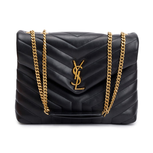 Saint Laurent 2022 Black Quilted Leather Medium Loulou Monogram Shoulder Bag